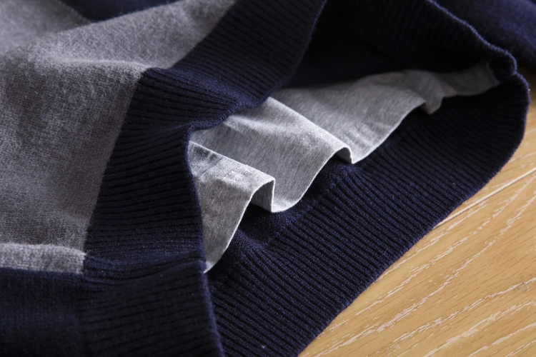 Navy Blue Collared Sweater With Geometric Details | Yoo Deok
