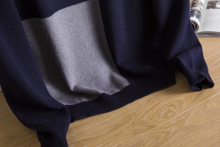 Navy Blue Collared Sweater With Geometric Details | Yoo Deok