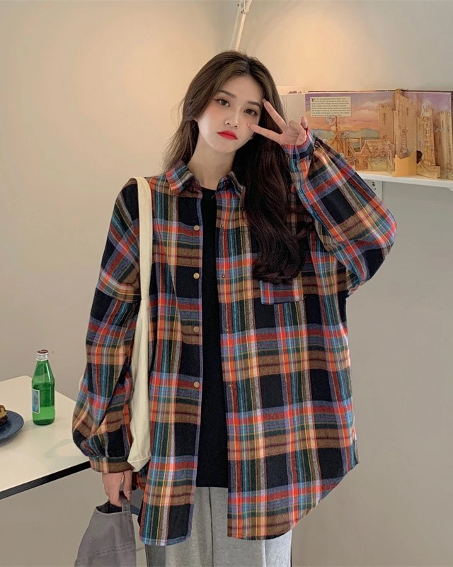 【美品】MEYAME/FLANNEL GATHERED ALL IN ONE Multicolored Checkered Flannel Shirt | Hyungwon - MONSTA X