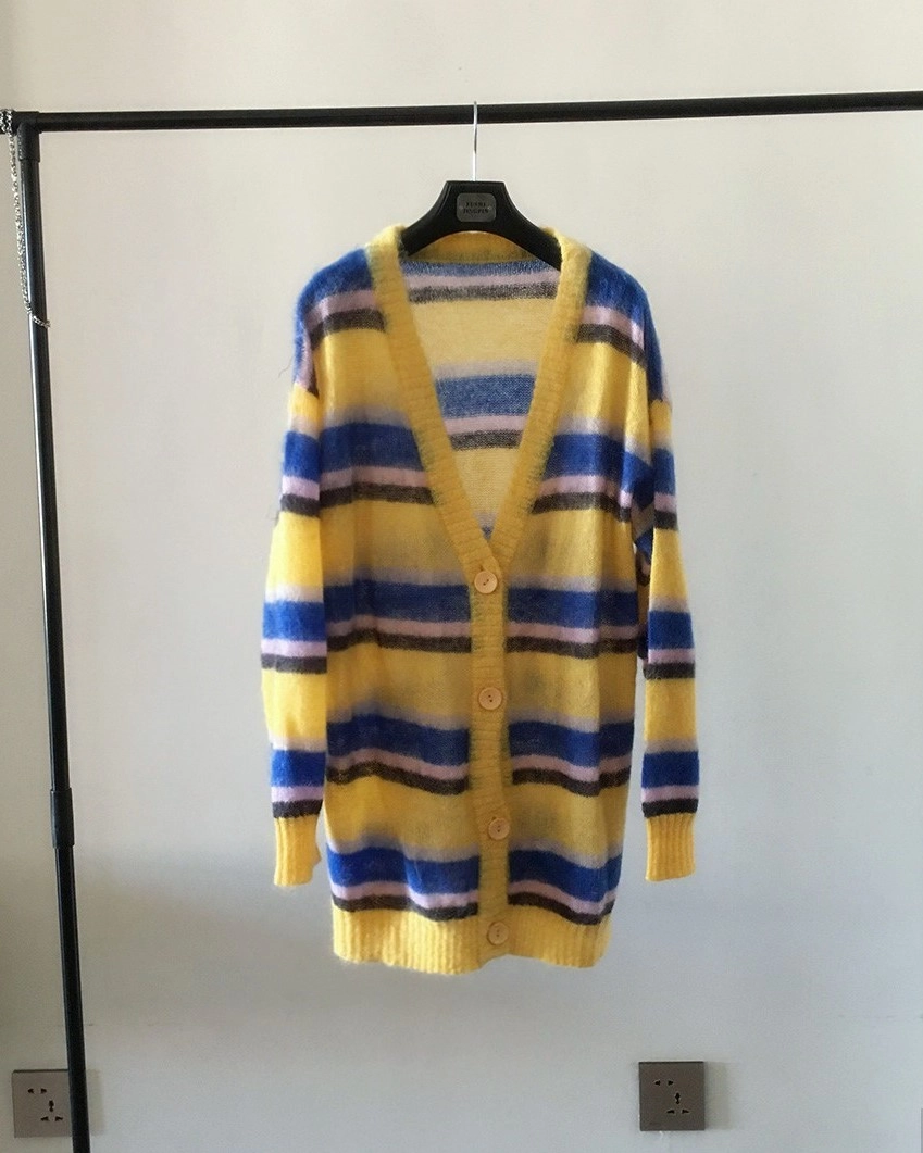 Yellow Knit Striped Cardigan | LeeKnow - Stray Kids