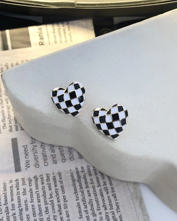 Black And White Checkered Earrings | Jihyo - Twice - Fashion