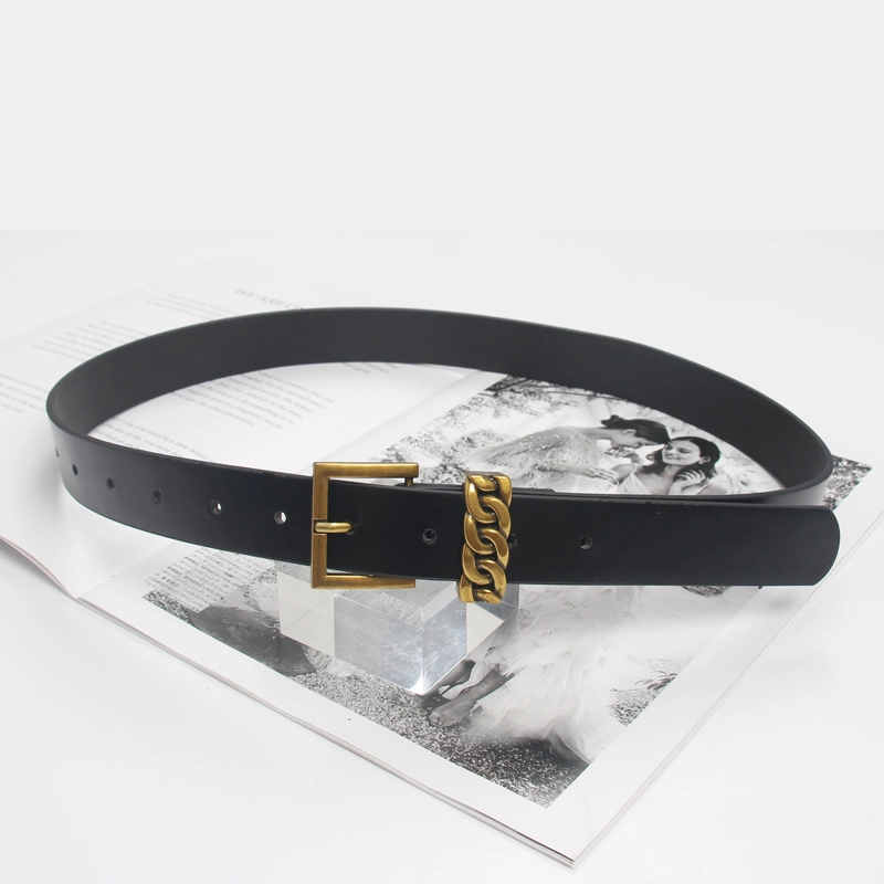 Black Faux Leather Belt With Chain Loop | Rose - BlackPink
