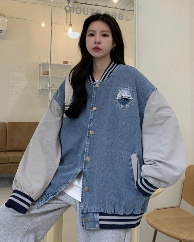 Blue Denim Varsity Jacket | Jeongin - Stray Kids - Fashion Chingu