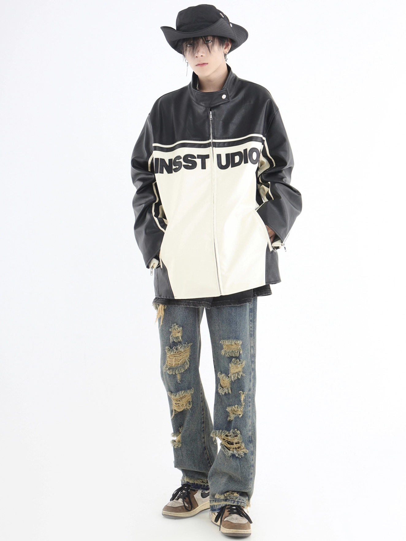 Blue Green Faux Leather Jacket | Hongjoong - ATEEZ - Fashion