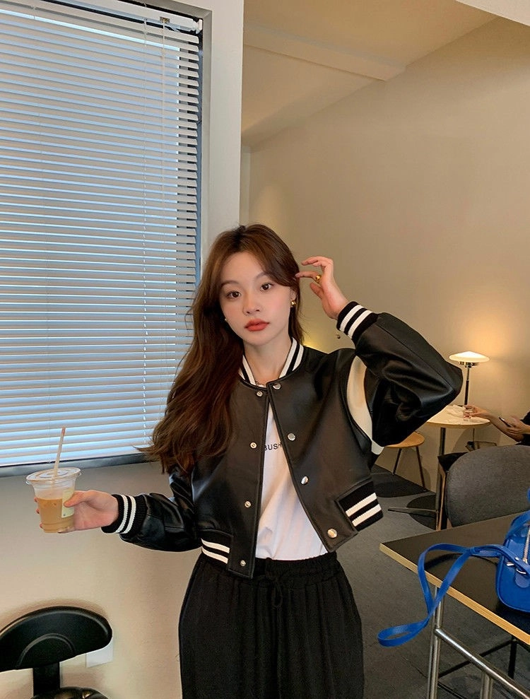 Black Cropped Faux Leather Jacket | Jay - iKON - Fashion Chingu