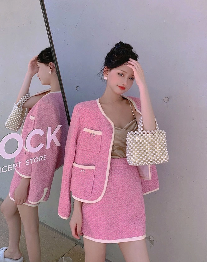 【BADDIARY】Cram Tweed Short Jacket + Skirt Set ★S/M BADDIARY】Cram Tweed Short Jacket + Skirt Set ☆S/M
