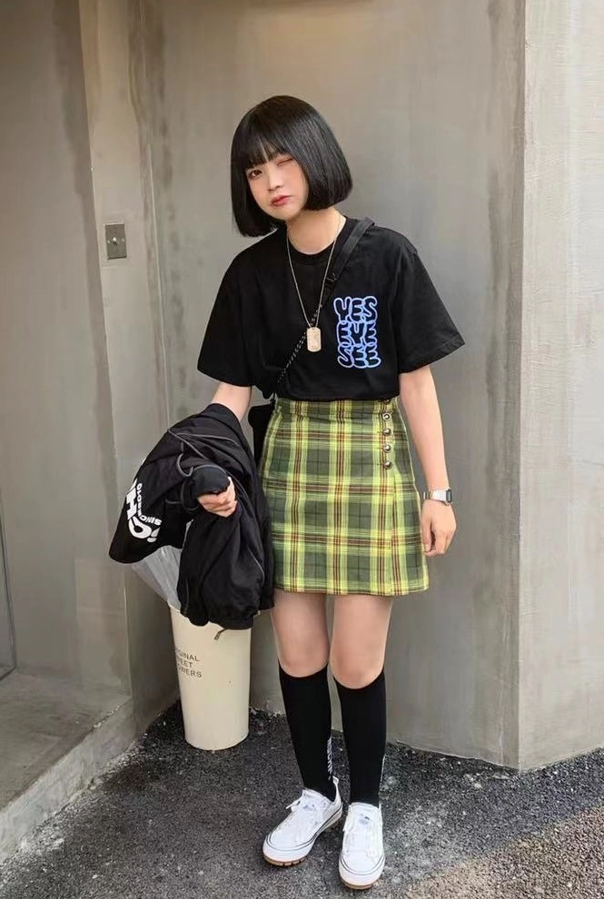 スカート andmary Nancy check skirt black Nancy check skirt