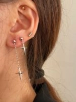 [haesool] 韓国アクセ☆925Silver☆JE1213 Earring 全3色 Silver Pointed Cross Earring | Jisung - Stray Kids - Fashion