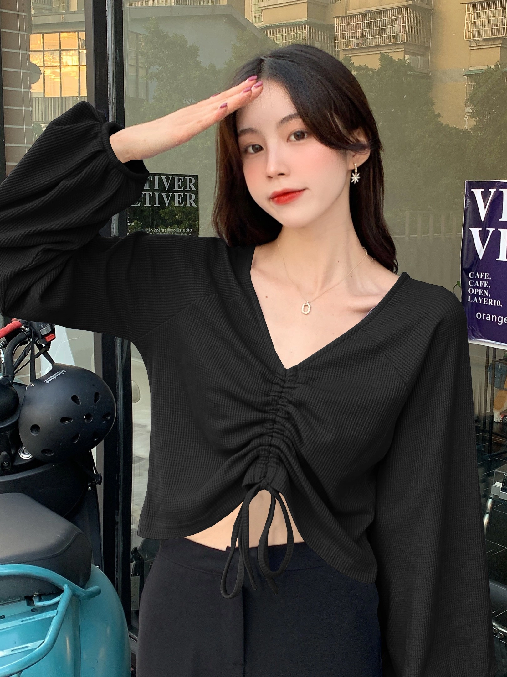 Blue Drawstring Top | Momo - Twice - Fashion Chingu