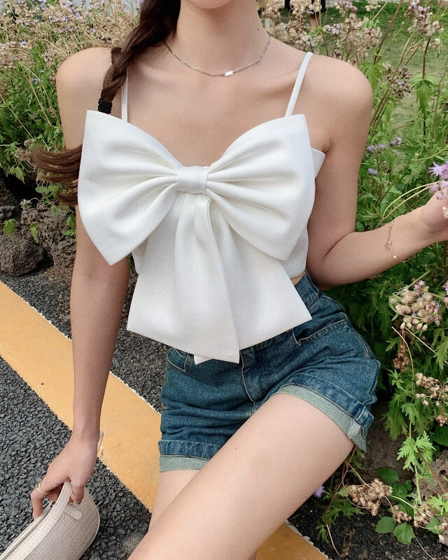 White Bowknot Cropped Top | Ningning - Aespa - Fashion Chingu