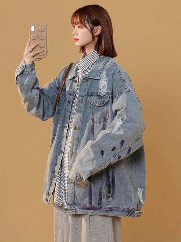 ★CERRIC★BRUSH DYEING DENIM JACKET★457★Ivory★韓国★人気 ☆CERRIC☆BRUSH DYEING DENIM JACKET☆457☆Ivory☆韓国☆人気