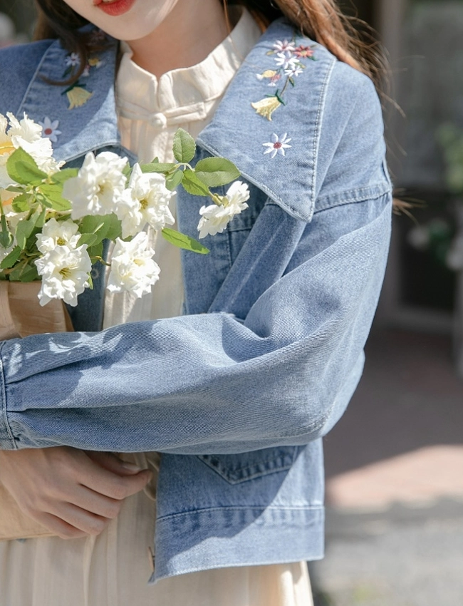 POPPY あさぎーにょ SILVER FLOWER DENIM JACKET Silver flower denim jacket