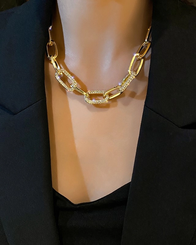 Gold Crystal Embezzled Link Necklace | Jinsoul - Loona