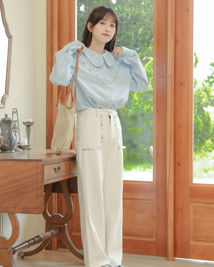 White Embroidered Pocket Pants - Fashion Chingu