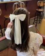 White Striped Bow Barette Hair Clip | Sana - Twice - Fashion