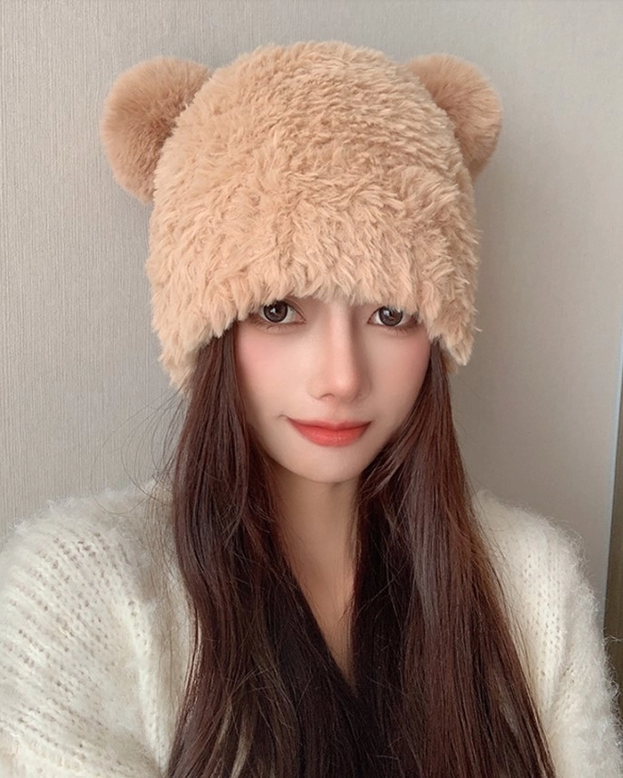 Beige Fluffy Bear Ears Hat | Seeun - STAYC - Fashion Chingu