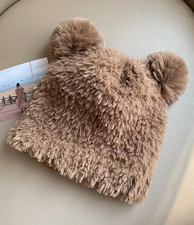 Beige Fluffy Bear Ears Hat | Seeun - STAYC - Fashion Chingu