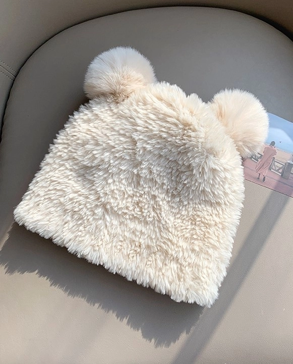 国内で当店のみ CFIERCE - FLUFFY BEAR HAT Cute Plush Faux Fur Cap with Ear Flaps Fuzzy Bear Hat Soft