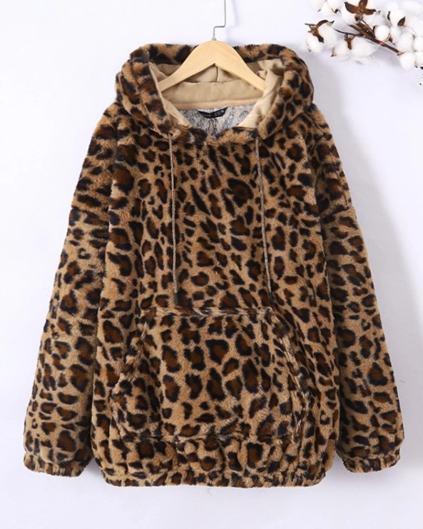 Leopard Trim Hooded Sweatshirt bts グク Brown Fluffy Leopard Hoodie | Jungkook - BTS - Fashion Chingu