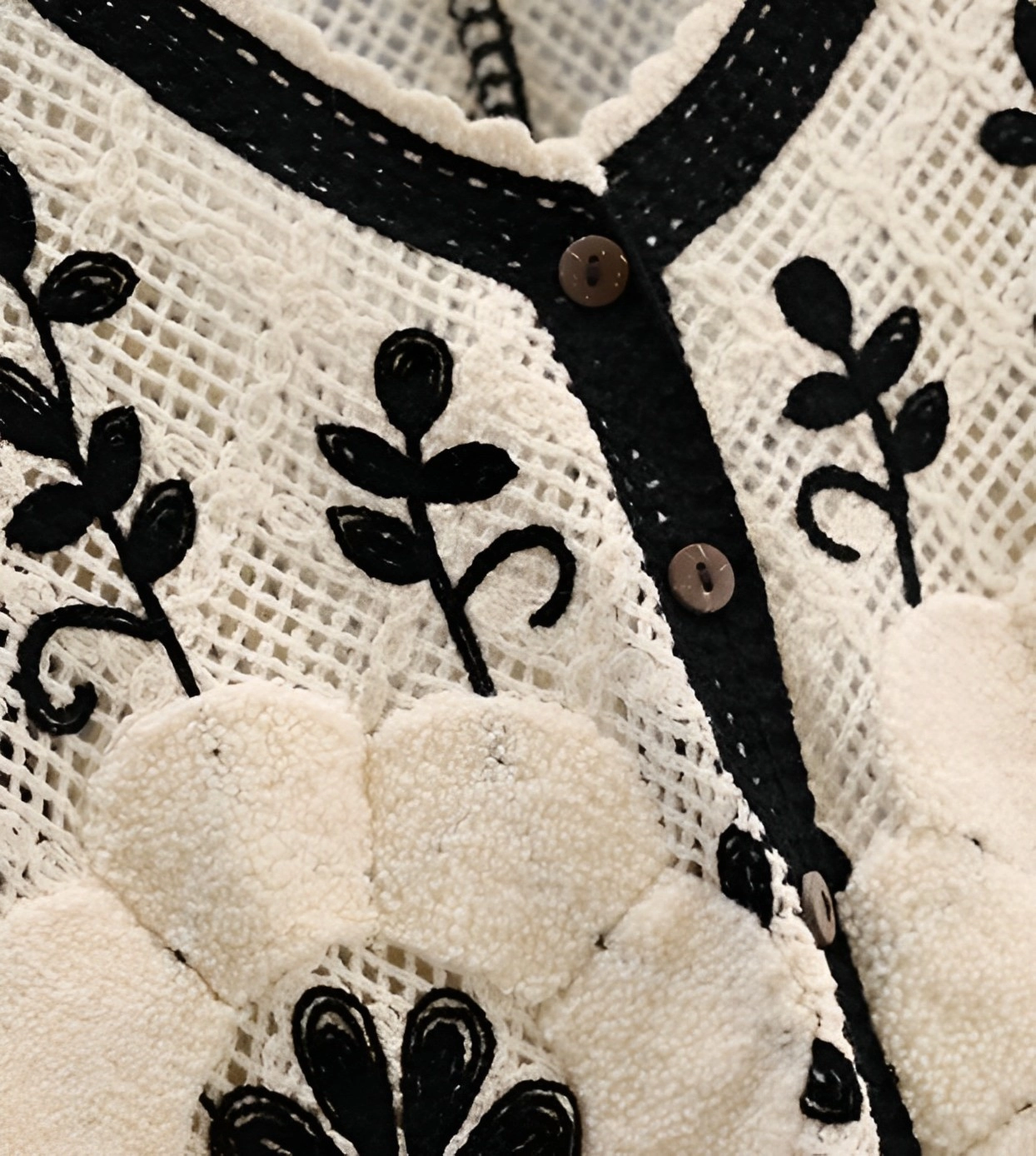 Black and White Flower Embroidered Knitted Vest | J - STAYC
