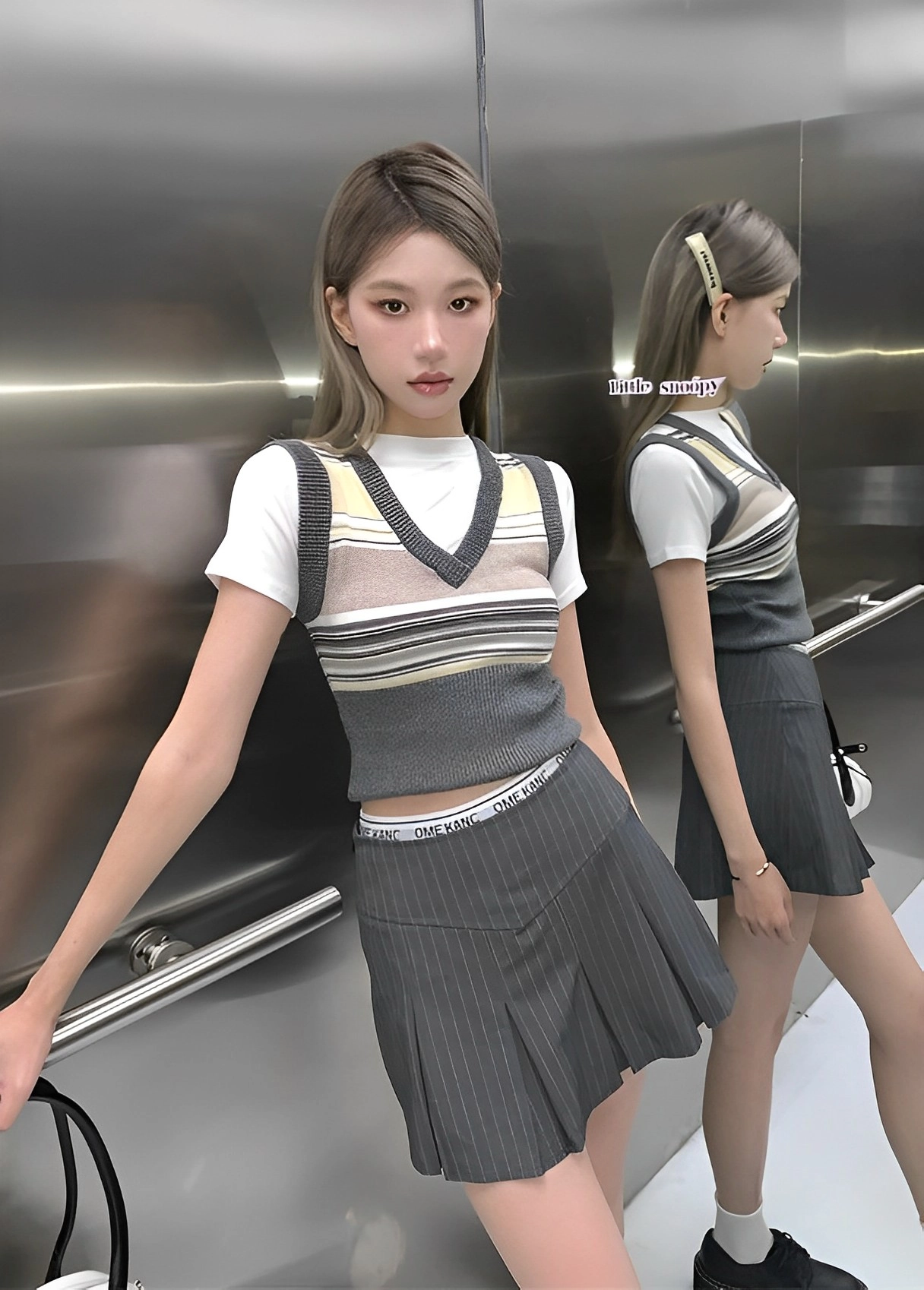 【BAON】Suit Stripe Banding Skirt Stripe banding mini skirts (2 Color) - GUSTA | 60% - Asian
