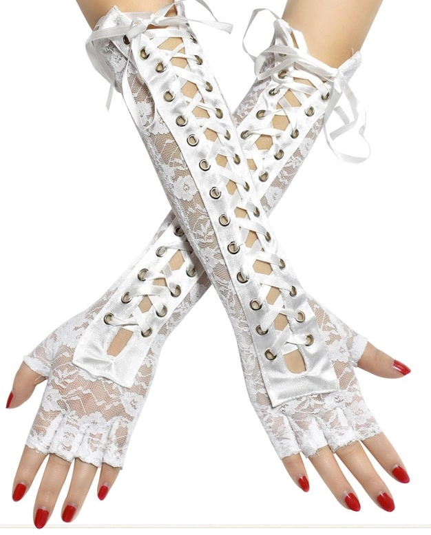 White Lace-Up Gloves | Olivia - Loona - Fashion Chingu