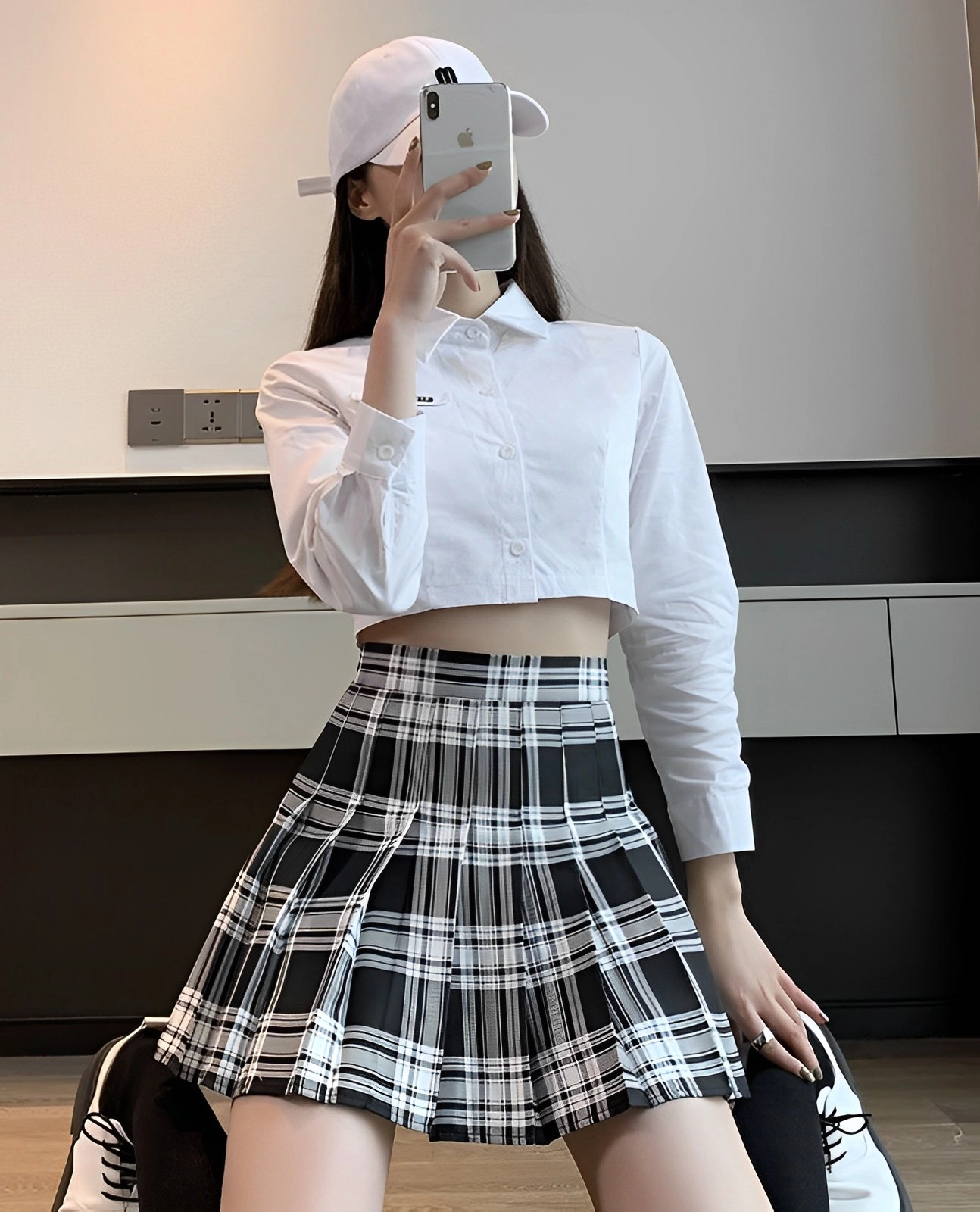 【PORTERNA】Sein check short skirt Brown Check Mini Skort – self-portrait-US