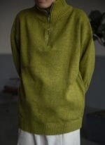 Green Half Zipper Knitted Sweater | Sunghoon - Enhypen