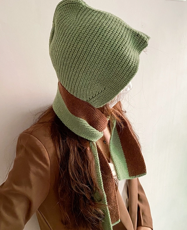 YEGG★韓国★人気★Piercing wing scarf hat - 4 colors Grey Knitted Scarf Hat | Yujin - IVE - Fashion Chingu