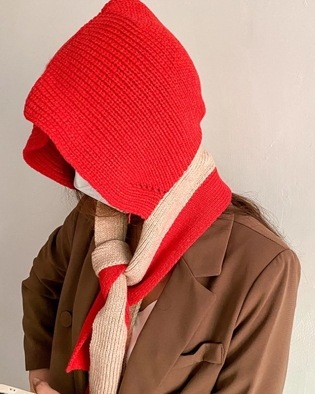 YEGG★韓国★人気★Piercing wing scarf hat - 4 colors Grey Knitted Scarf Hat | Yujin - IVE - Fashion Chingu