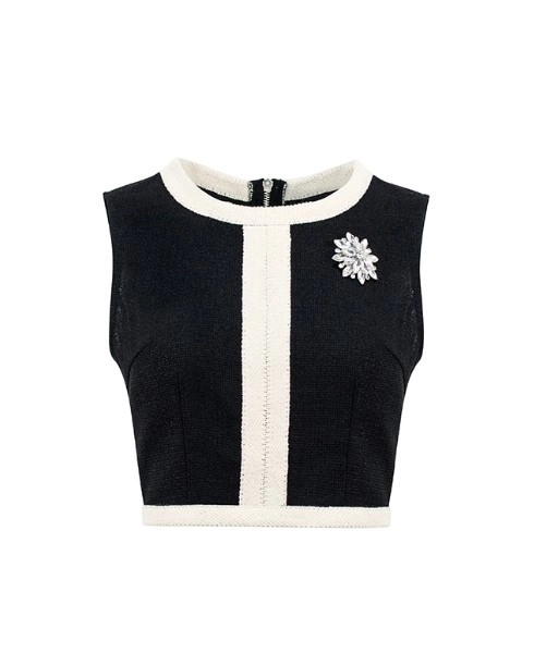 Black Tweed Vest Top With White Linings | Shin Ha Ri