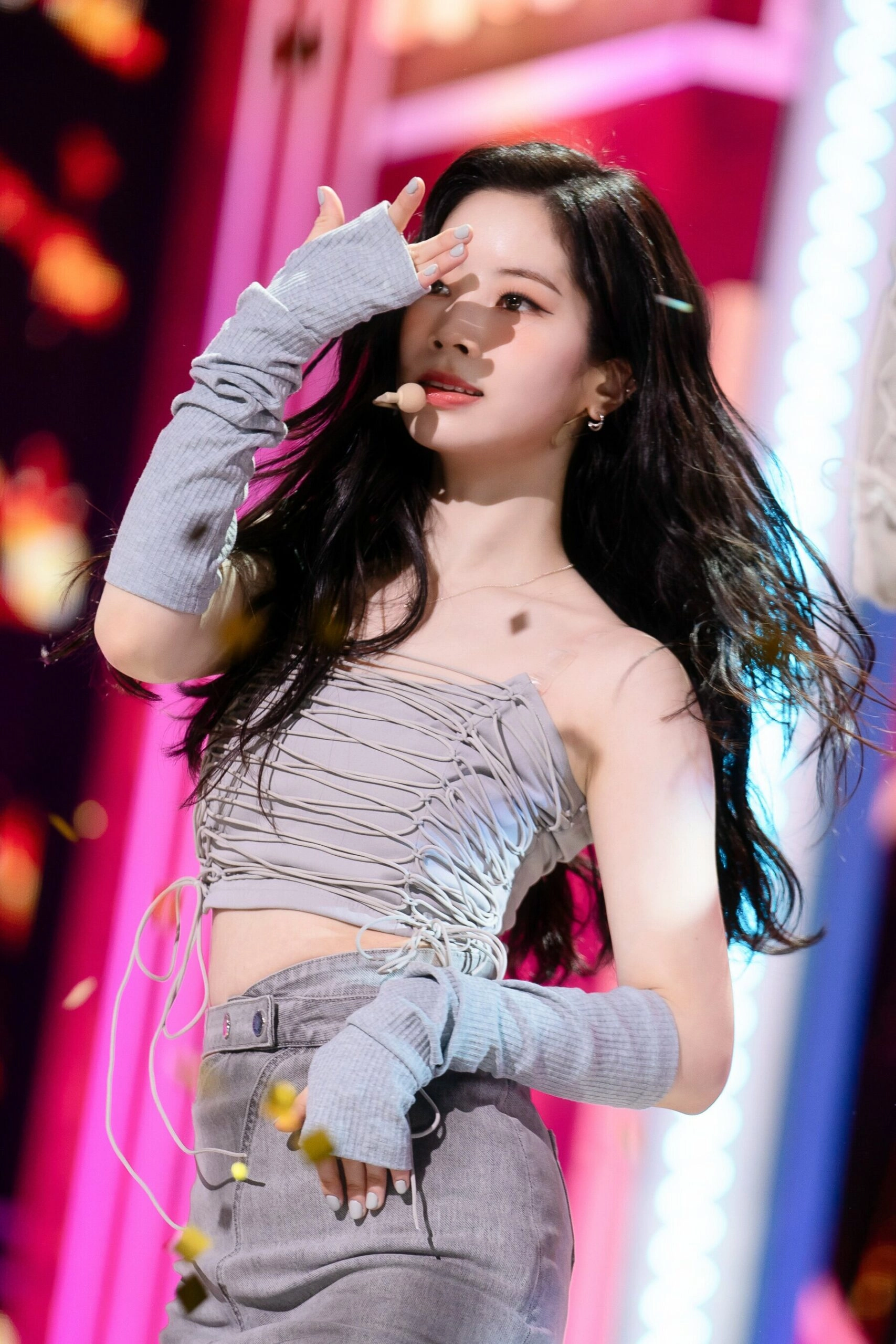 Grey Full-Laced Tube Crop Top | Dahyun - Twice - Fashion Chingu