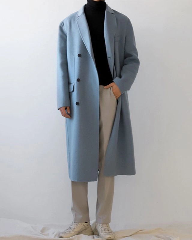 Blue Double-Breasted Coat | Hyunjin - Stray Kids - Fashion