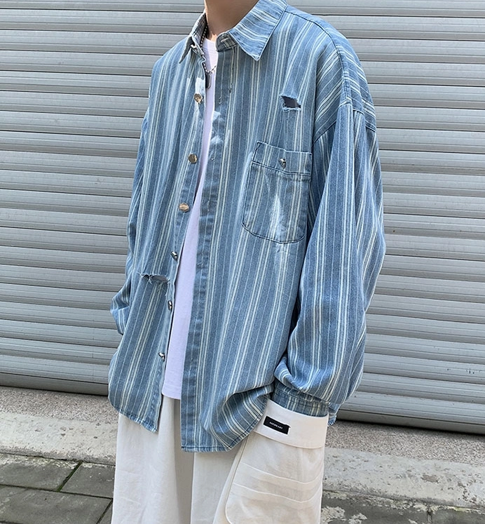 Blue Striped Denim Shirt | J-Hope - BTS - Fashion Chingu