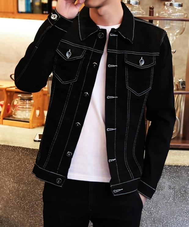 Black Contrast Stitch Denim Jacket | Jimin - BTS - Fashion