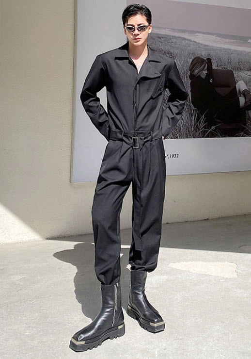 Black Overall Belted Jumpsuit Jimin BTS Fashion Chingu