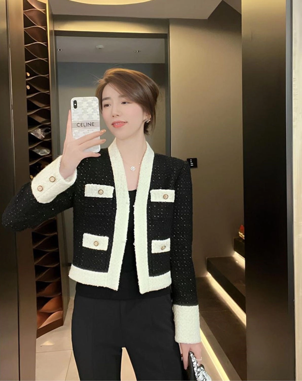 Black Cropped Embellished Long Sleeve Jacket | Jisoo