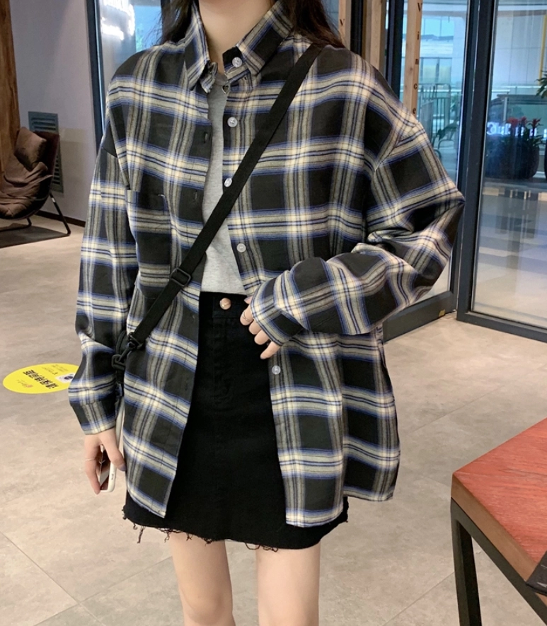 モモ様☆ブラックチェック Black Oversized Plaid Shirt | Momo - Twice - Fashion Chingu