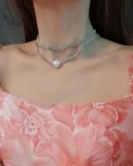 [MERRYMOTIVE] 韓国☆Little star and pearl layered Necklace Silver Crystal Embezzled Pearl Layered Necklace | Shin Ha Ri