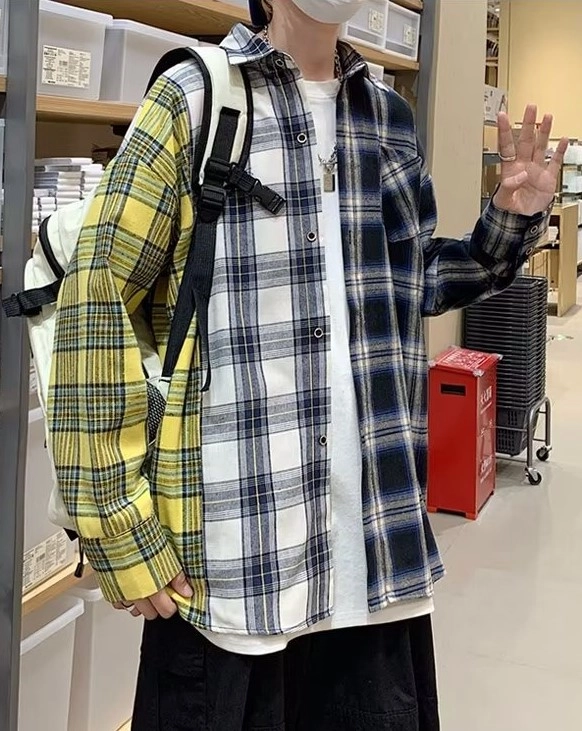 Multicolored Triple Plaid Pattern Shirt | Suga - BTS