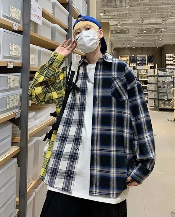 Multicolored Triple Plaid Pattern Shirt | Suga - BTS