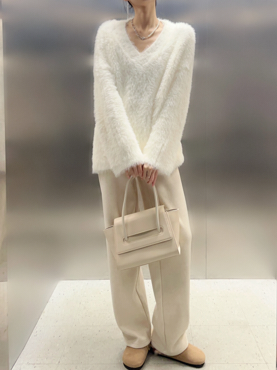 White V-Neck Fluffy Sweater | Jin - BTS - Fashion Chingu