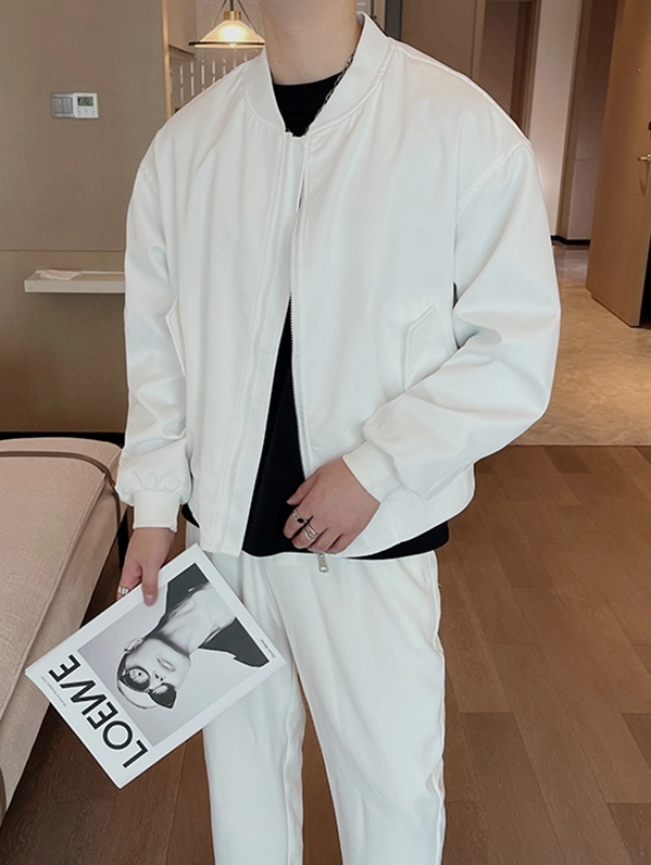 White Zip-Up Bomber Jacket | Jungkook - BTS - Fashion Chingu