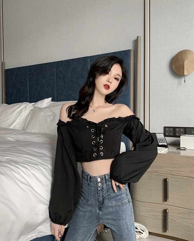 トップス ANDWANG / off shoulder bijou tops(black) AND off shoulder bijou tops