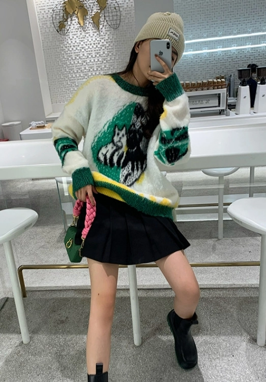White Animal Pattern Mohair Sweater | Bangchan - Stray Kids