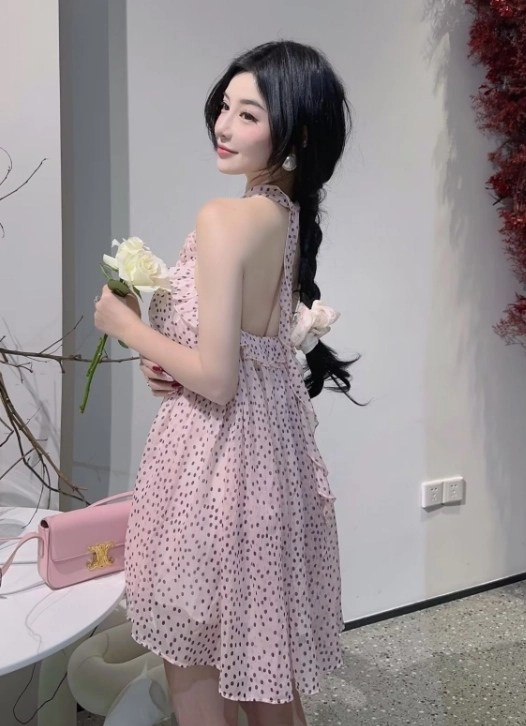 BLACKPINK着用★Sorry Too Much Love★Side Ruffle String Dress Pink Polka Dot Chiffon Dress | Jisoo - BlackPink - Fashion