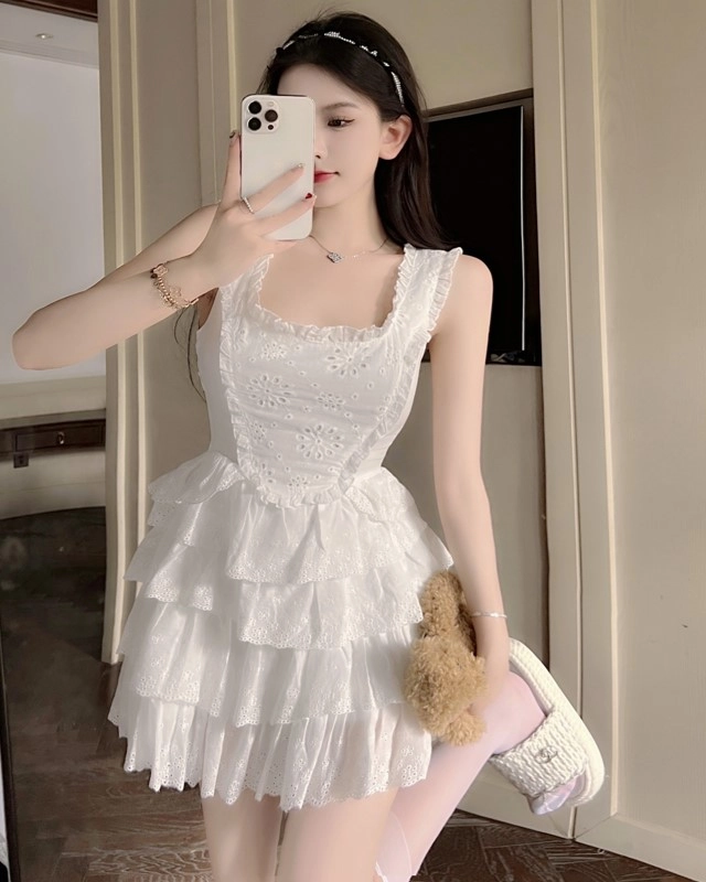 【LOULOUSEOUL】Layered Wrap Dress (White) Lovely White Wrap Dress - Midi Wrap Dress - Midi Dress - LWD
