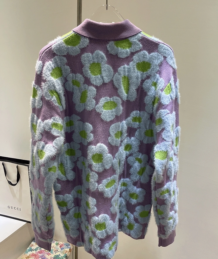 Lilac Colorblock Fluffy Flowers Cardigan | The8 - Seventeen