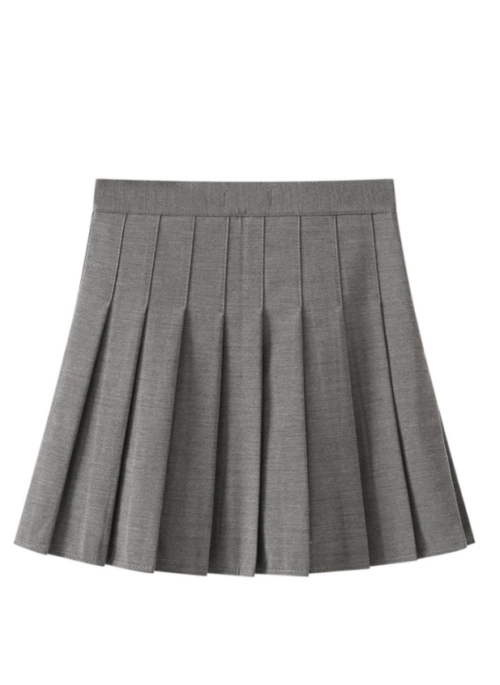 Grey Pleated School Style Skirt | Lisa - BlackPink