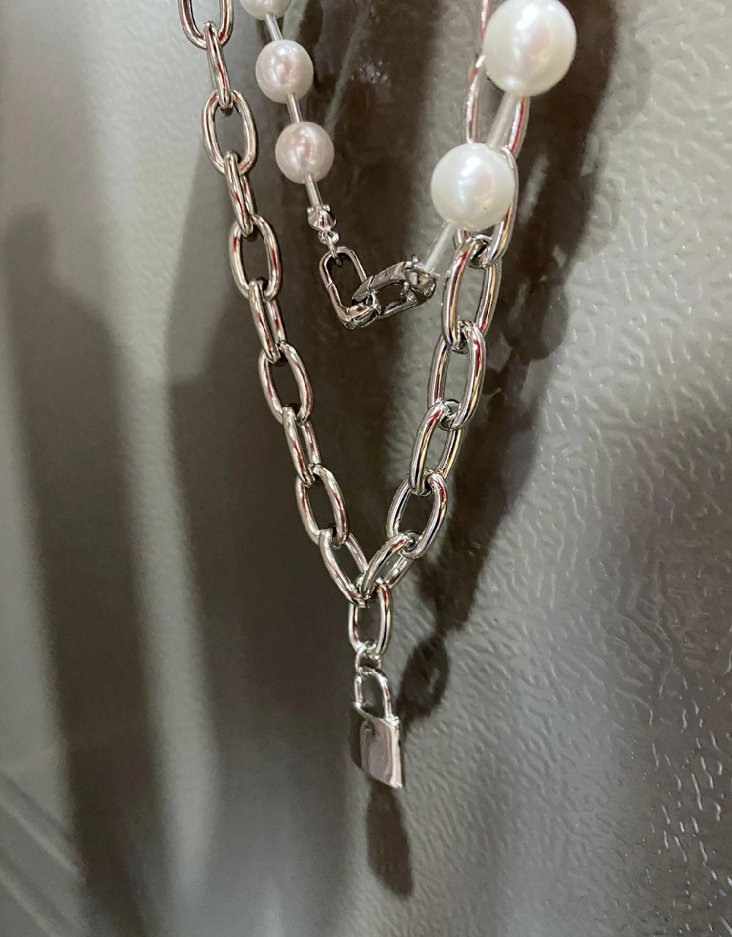 Silver Chain And Pearl Padlock Necklace | Jimin - BTS
